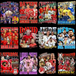 12 Football Soccer Players & Teams Bootleg Designs Bundle PNG