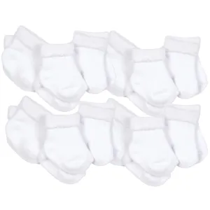 12PC White Organic Terry Wiggle-Proof Socks With Stay-On Technology