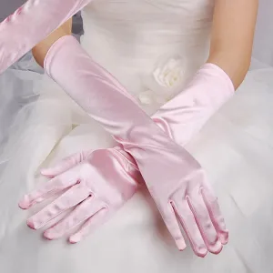 1pair Bride Gloves Satin Long Vintage Travel Sunscreen Dress Wedding Gloves(Pink)