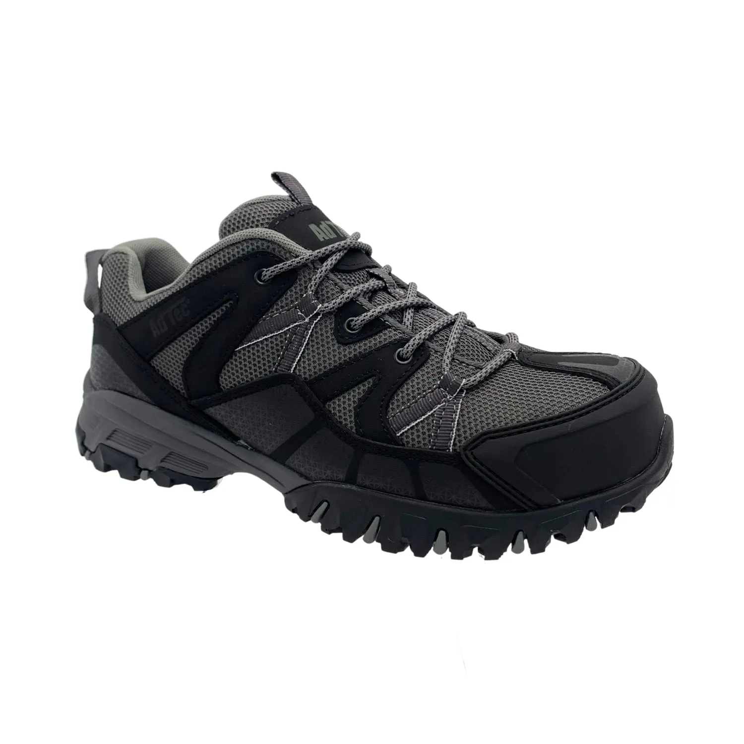 AdTec Mens 4in Hiker Cap Toe Black/Grey Leather Work Shoes