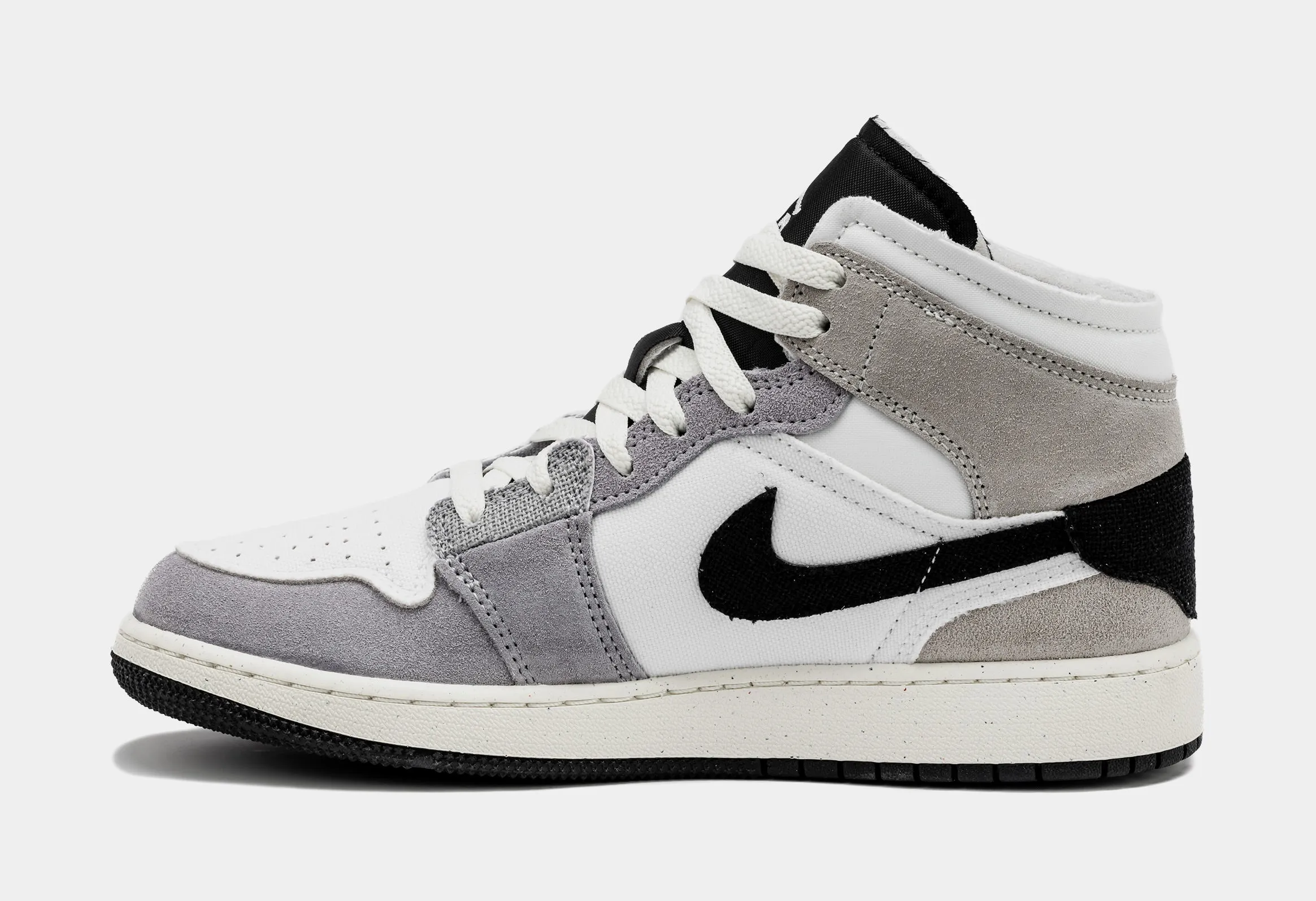 Air Jordan 1 Retro Mid Craft Cement Grey Grade School Lifestyle Shoes (Black/White)