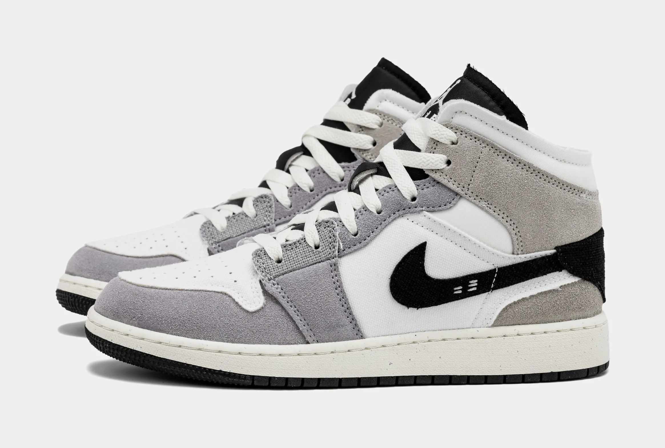 Air Jordan 1 Retro Mid Craft Cement Grey Grade School Lifestyle Shoes (Black/White)