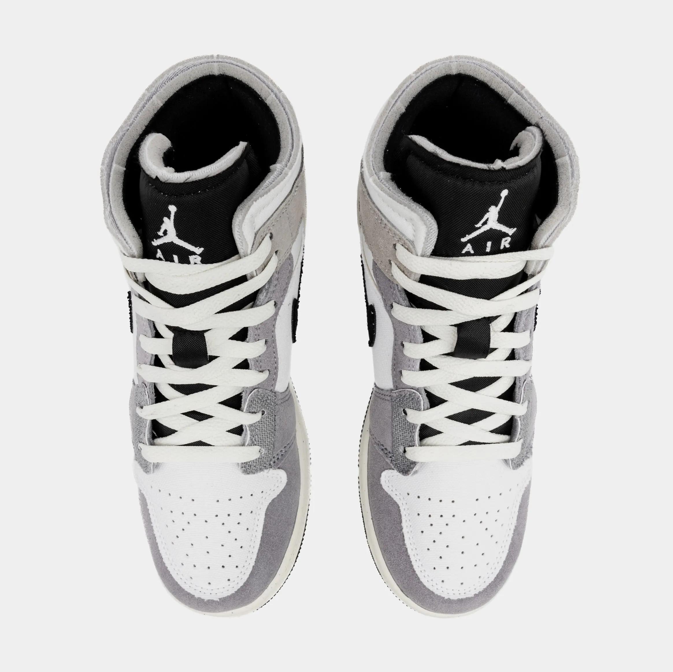 Air Jordan 1 Retro Mid Craft Cement Grey Grade School Lifestyle Shoes (Black/White)