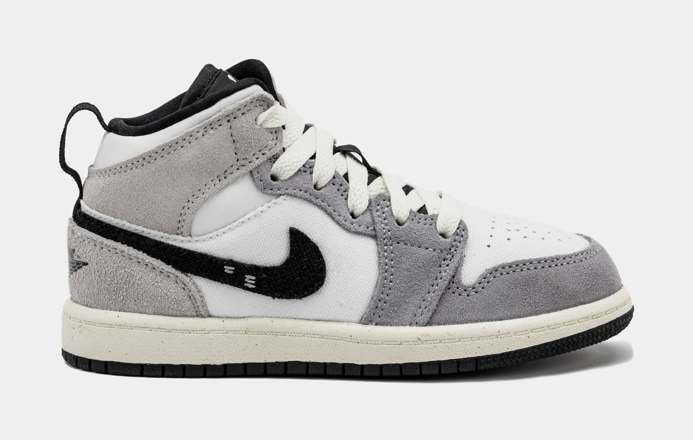 Air Jordan 1 Retro Mid Craft Cement Grey Preschool Lifestyle Shoes (Black/White)