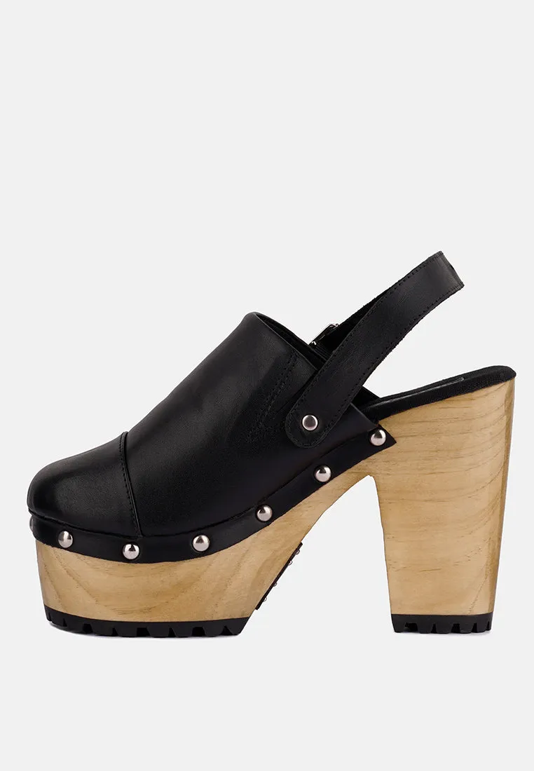 ALONA Black Slingback High Block Heeled Clogs