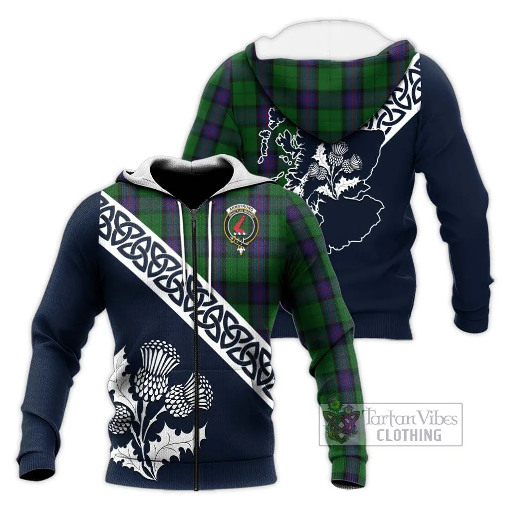 Armstrong Tartan Knitted Hoodie Featuring Thistle and Scotland Map