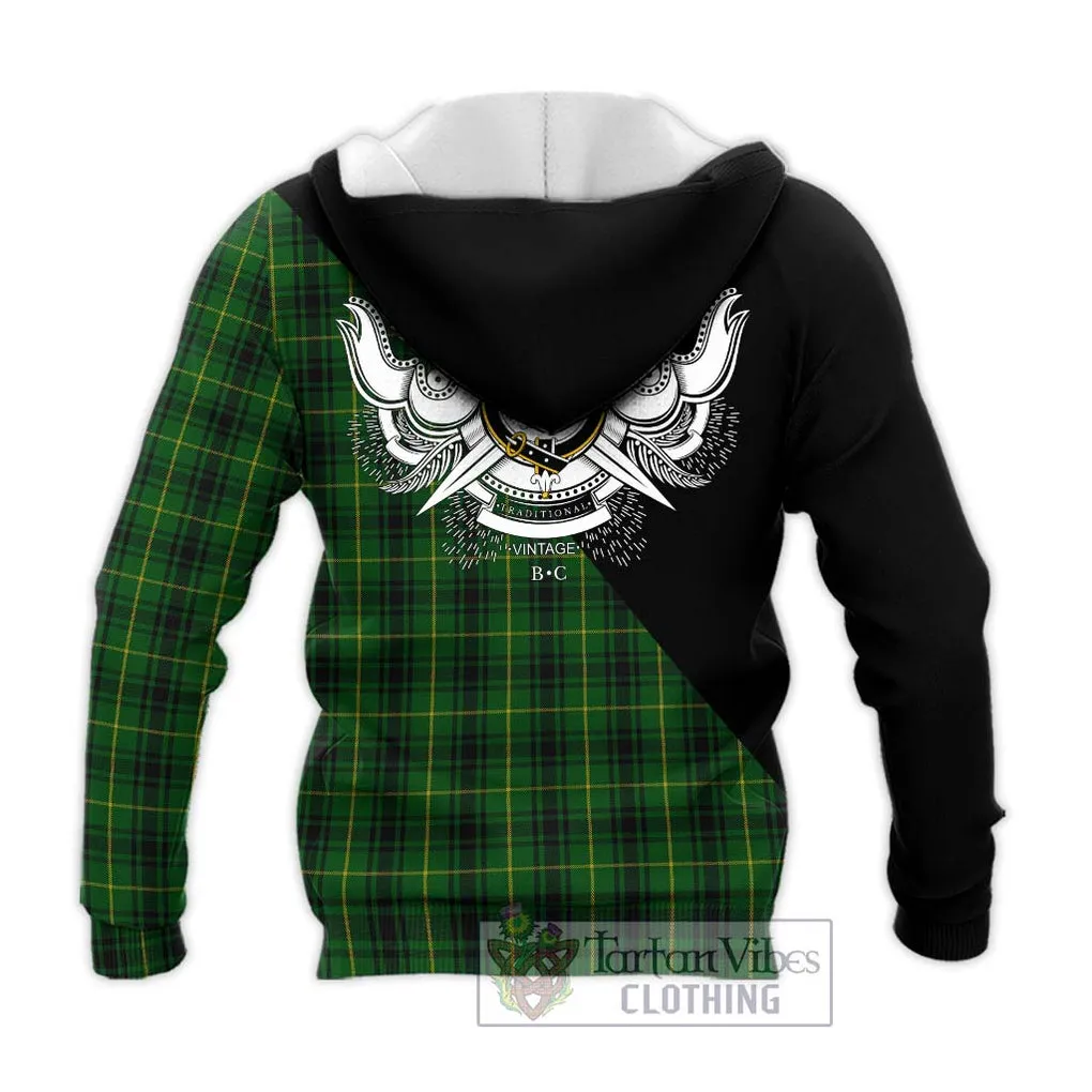 Arthur Tartan Knitted Hoodie with Family Crest and Military Logo Style