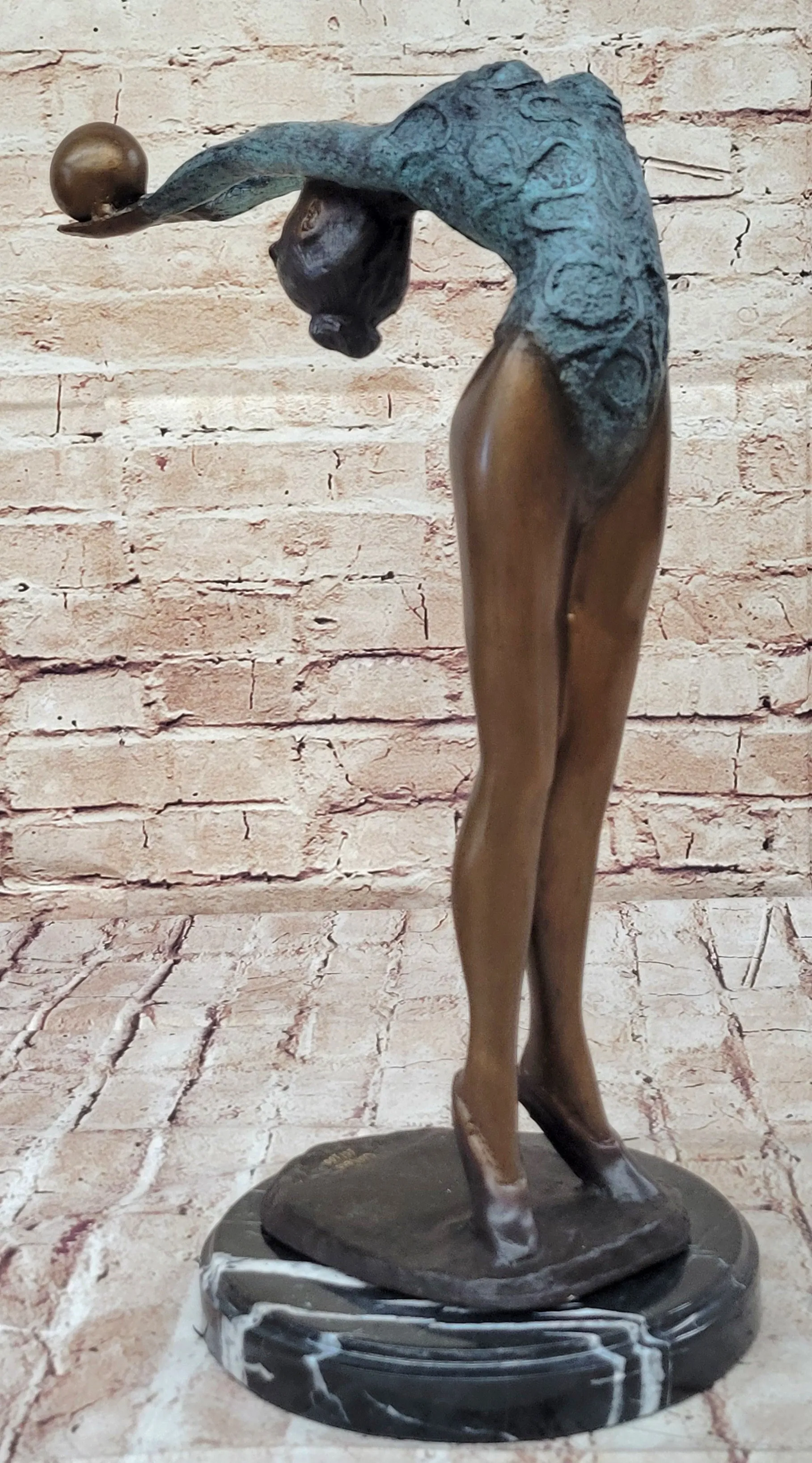 Athlete Gymnast Acrobat Girl Balancing Ball Bronze Statue Sculpture Figure 15" x 11"