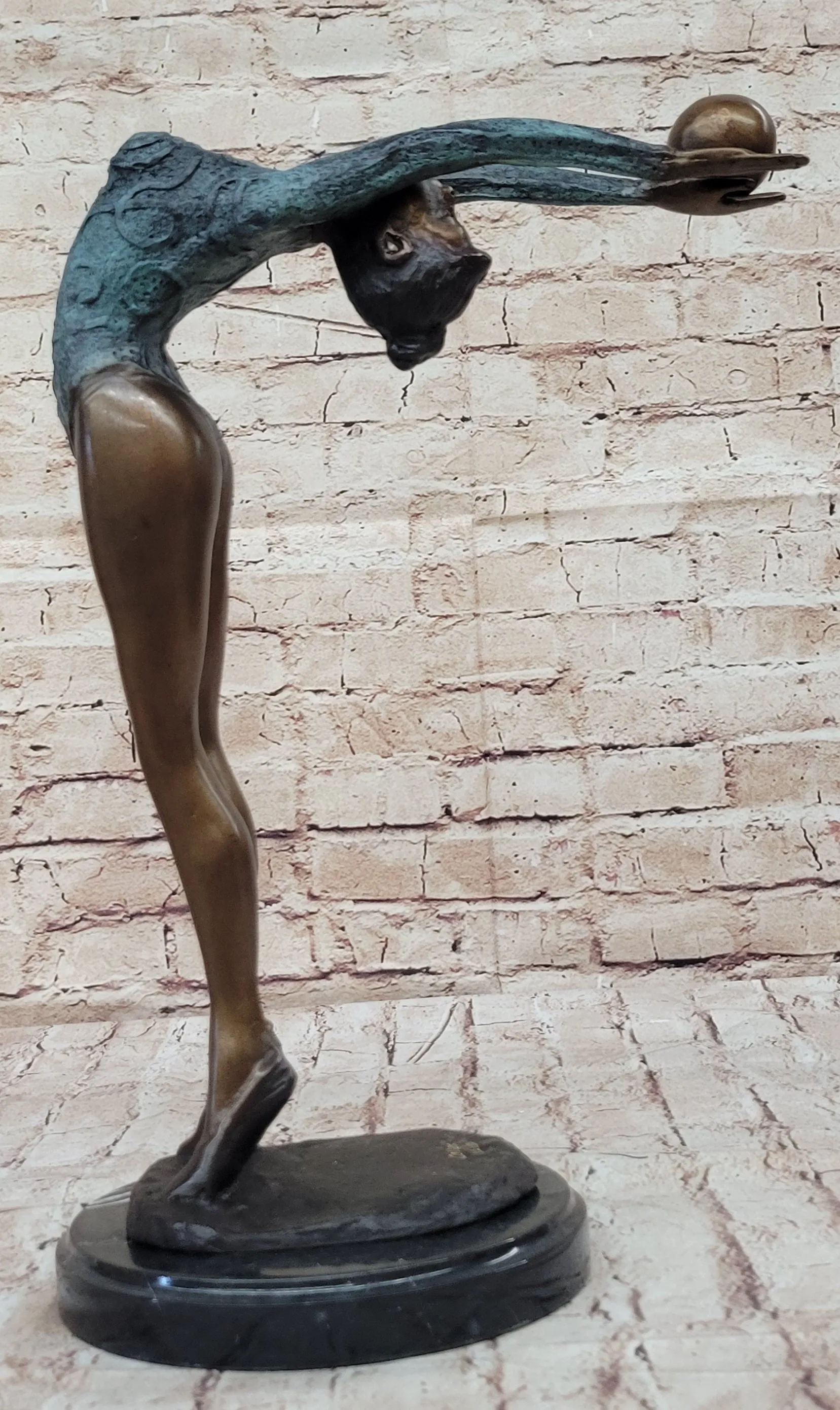 Athlete Gymnast Acrobat Girl Balancing Ball Bronze Statue Sculpture Figure 15" x 11"