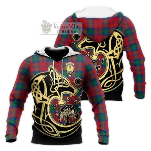 Auchinleck (Affleck) Tartan Knitted Hoodie with Family Crest Celtic Wolf Style