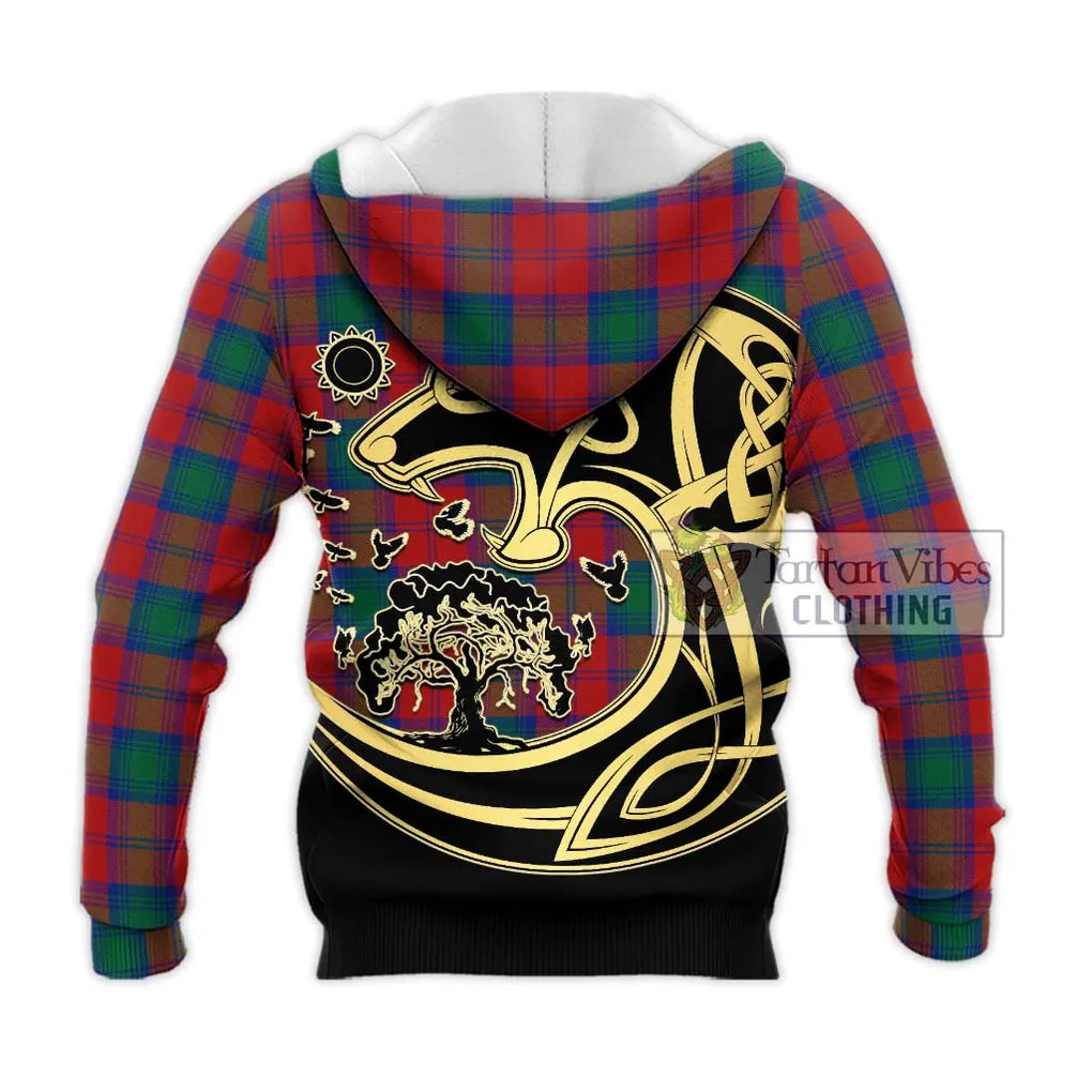 Auchinleck (Affleck) Tartan Knitted Hoodie with Family Crest Celtic Wolf Style