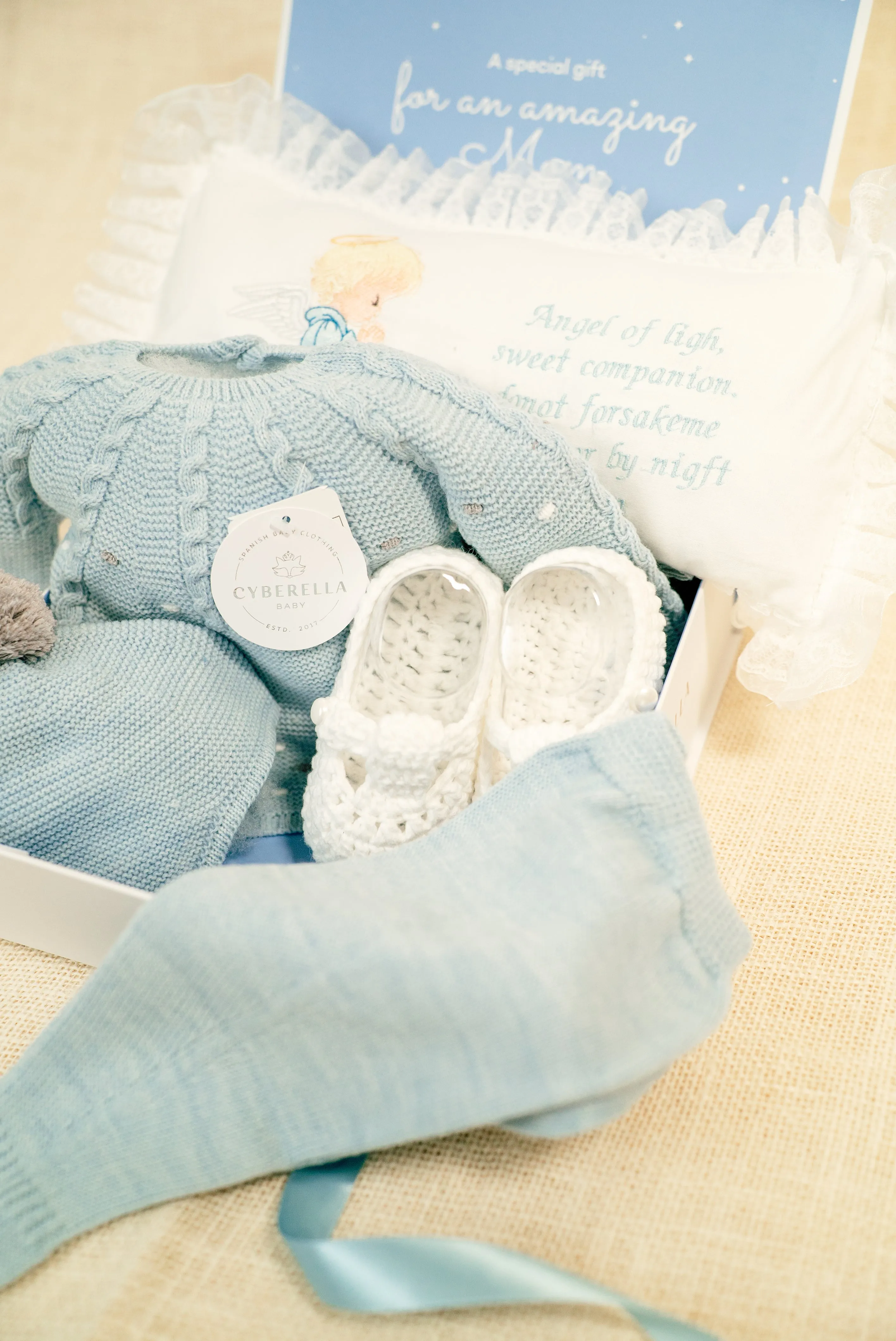 BABY BLUE AMAR Gift BOX (FIVE Pieces) Knitted Outfit for Newborn #9403