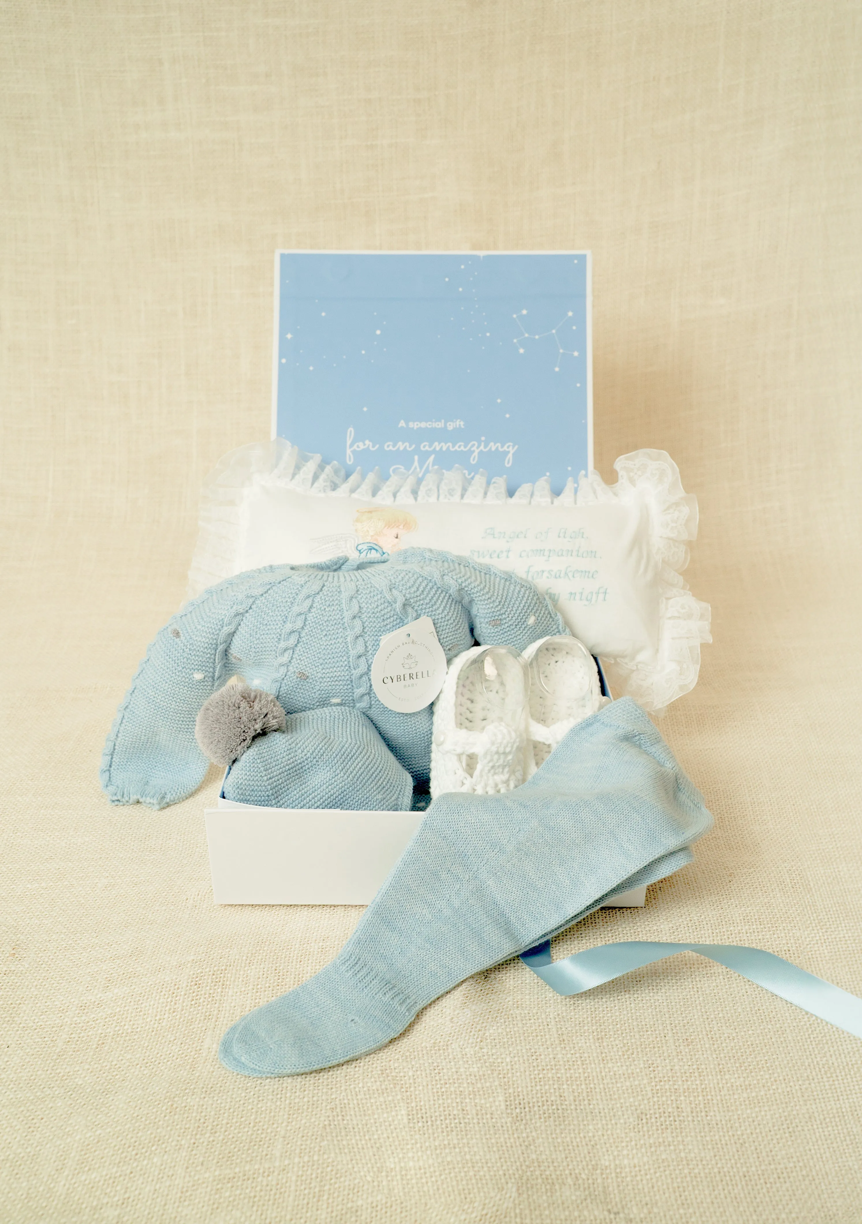 BABY BLUE AMAR Gift BOX (FIVE Pieces) Knitted Outfit for Newborn #9403