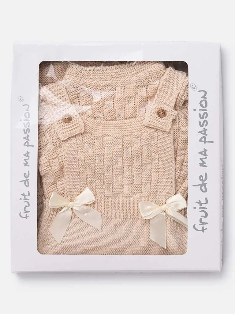 Baby Boy/Girl Matching Ronda Collection 3-piece Beige Knitted Gift Set Bundle