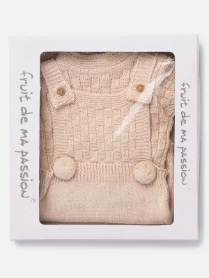 Baby Boy/Girl Matching Ronda Collection 3-piece Beige Knitted Gift Set Bundle