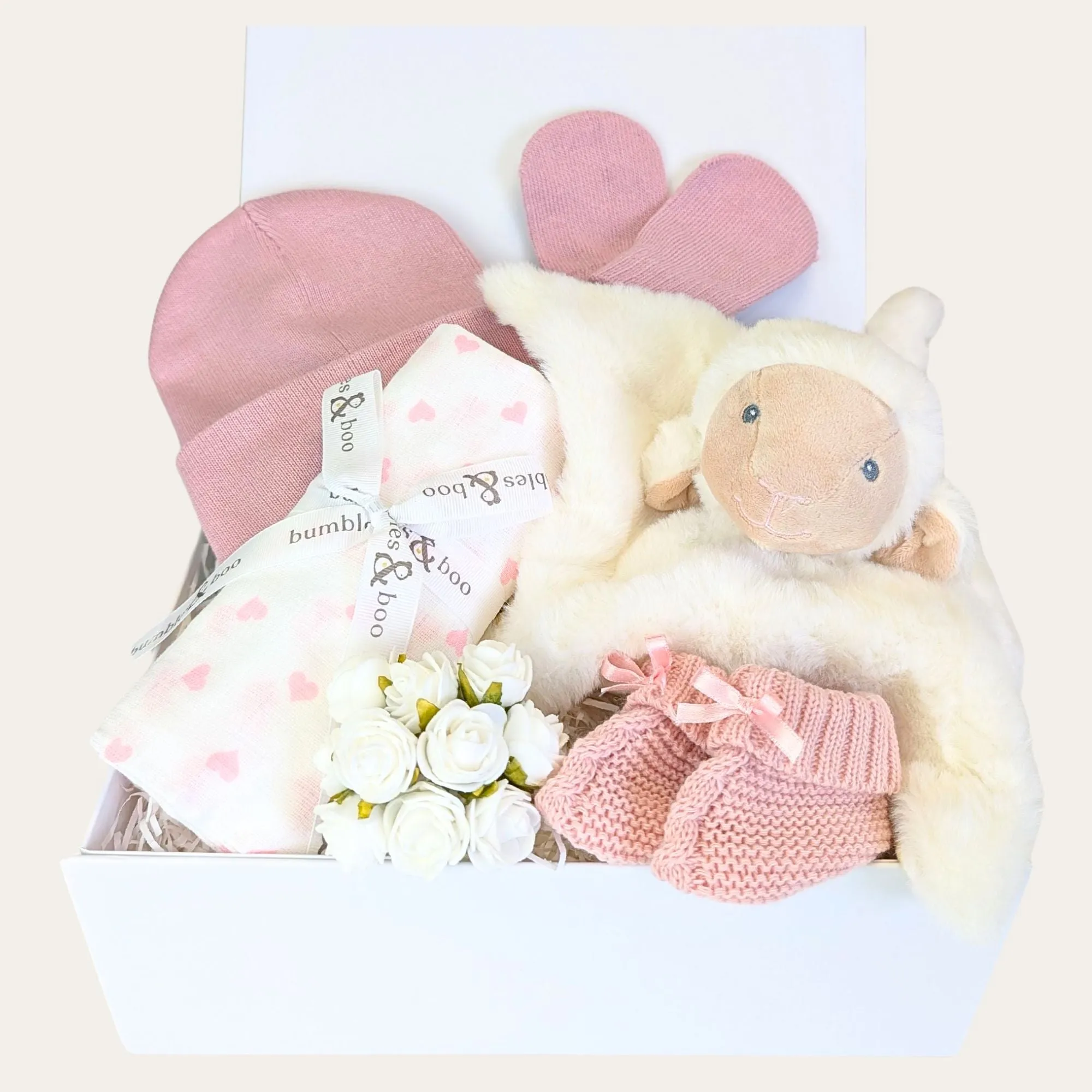 Baby Girl Gift Box Hamper, Dusky Pink Knit & Lullaby Lamb