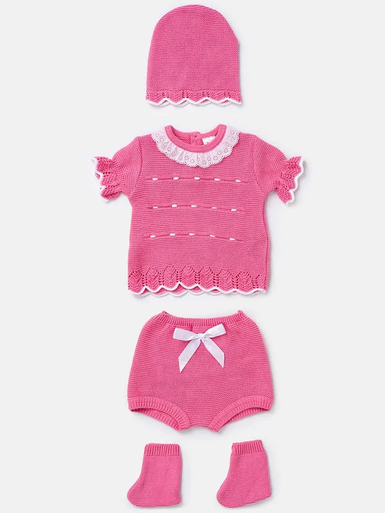 Baby Girl Julia Collection 4-piece Spanish Knitted Set-Bright Pink