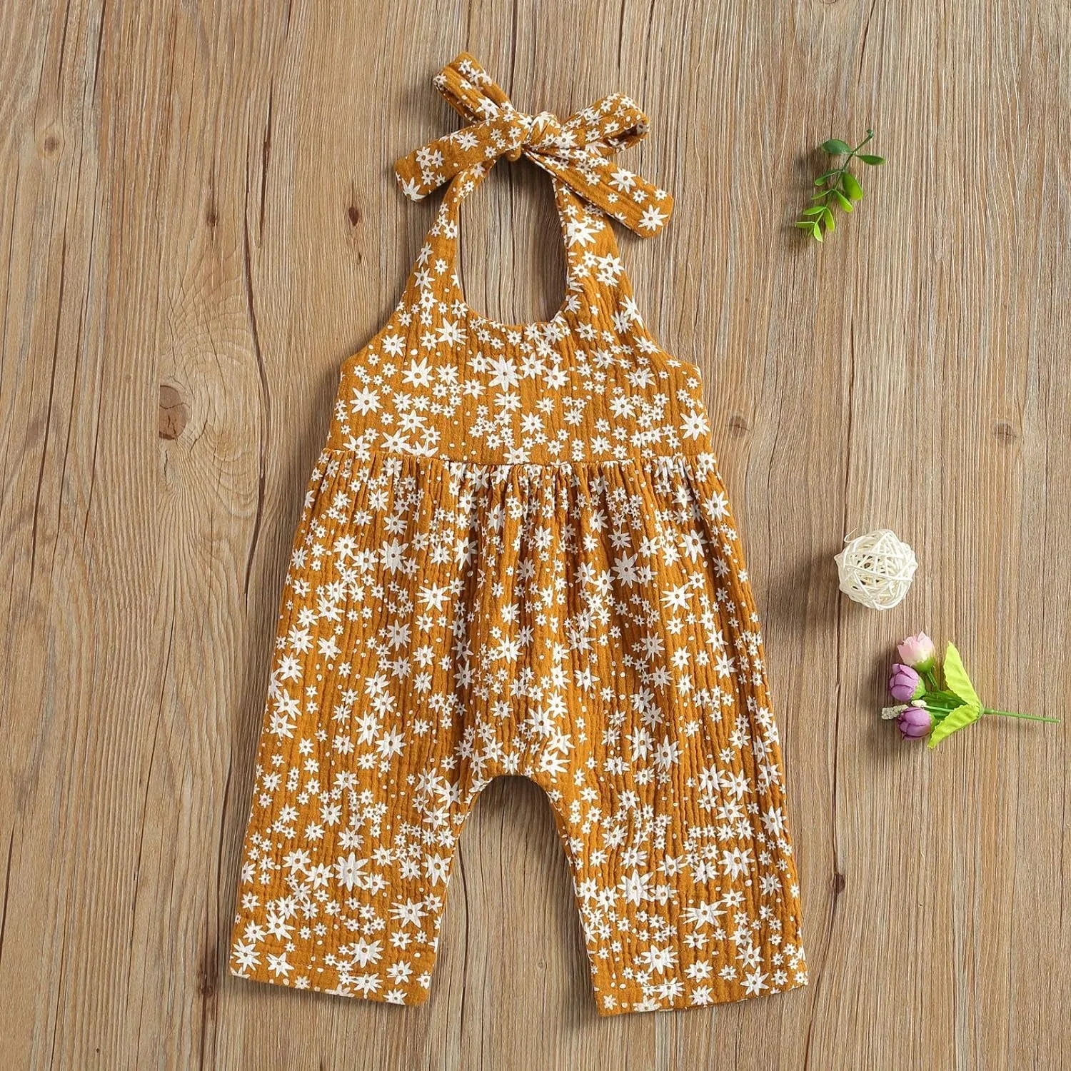 Baby Girls Daisy Playsuits Bodysuit Headband Print Halter Romper Floral Jumpsuit Infant Summer Clothes