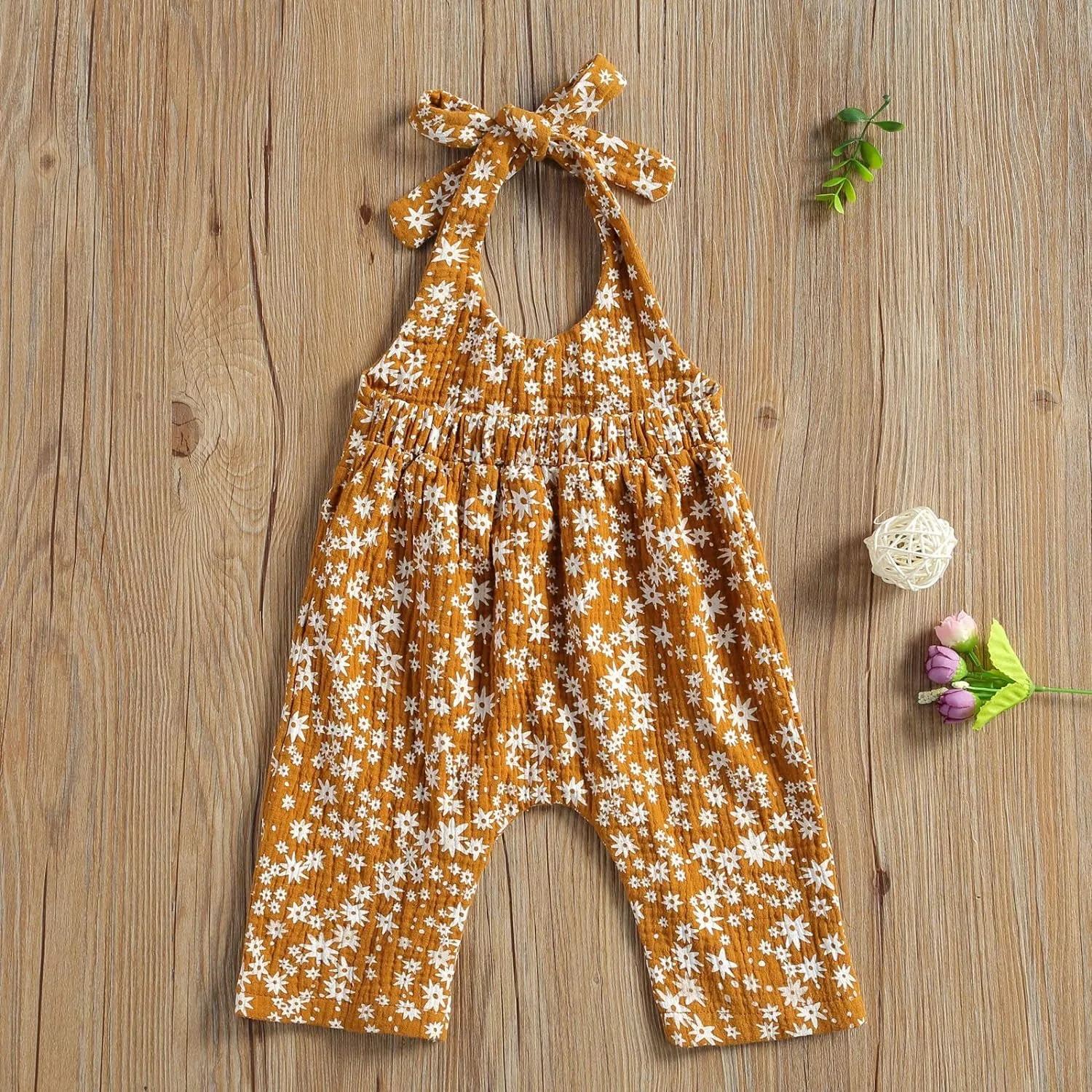 Baby Girls Daisy Playsuits Bodysuit Headband Print Halter Romper Floral Jumpsuit Infant Summer Clothes