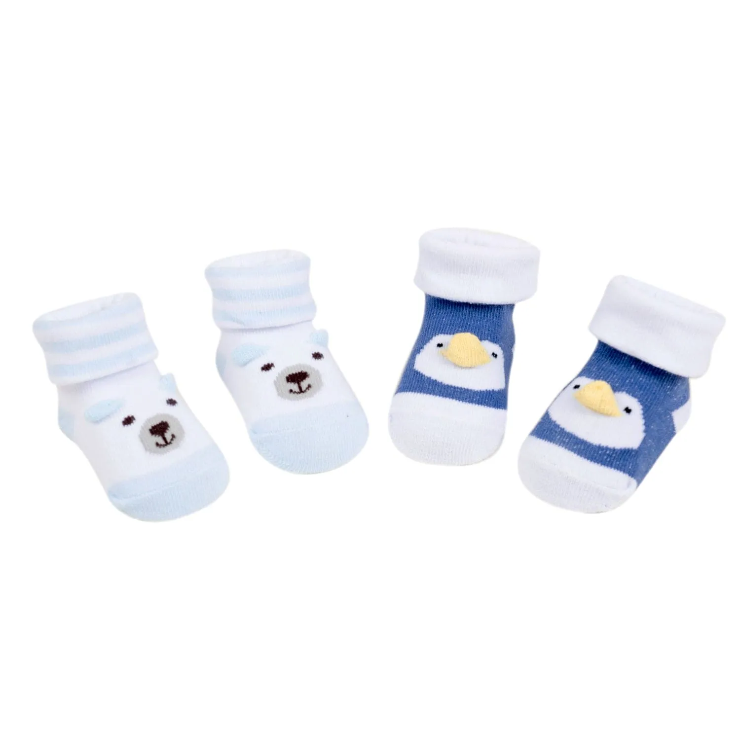 Baby Moo 3D Bear Duck Cotton Ankle Length Infant Dress Up Walking Set of 2 Socks Booties - Blue