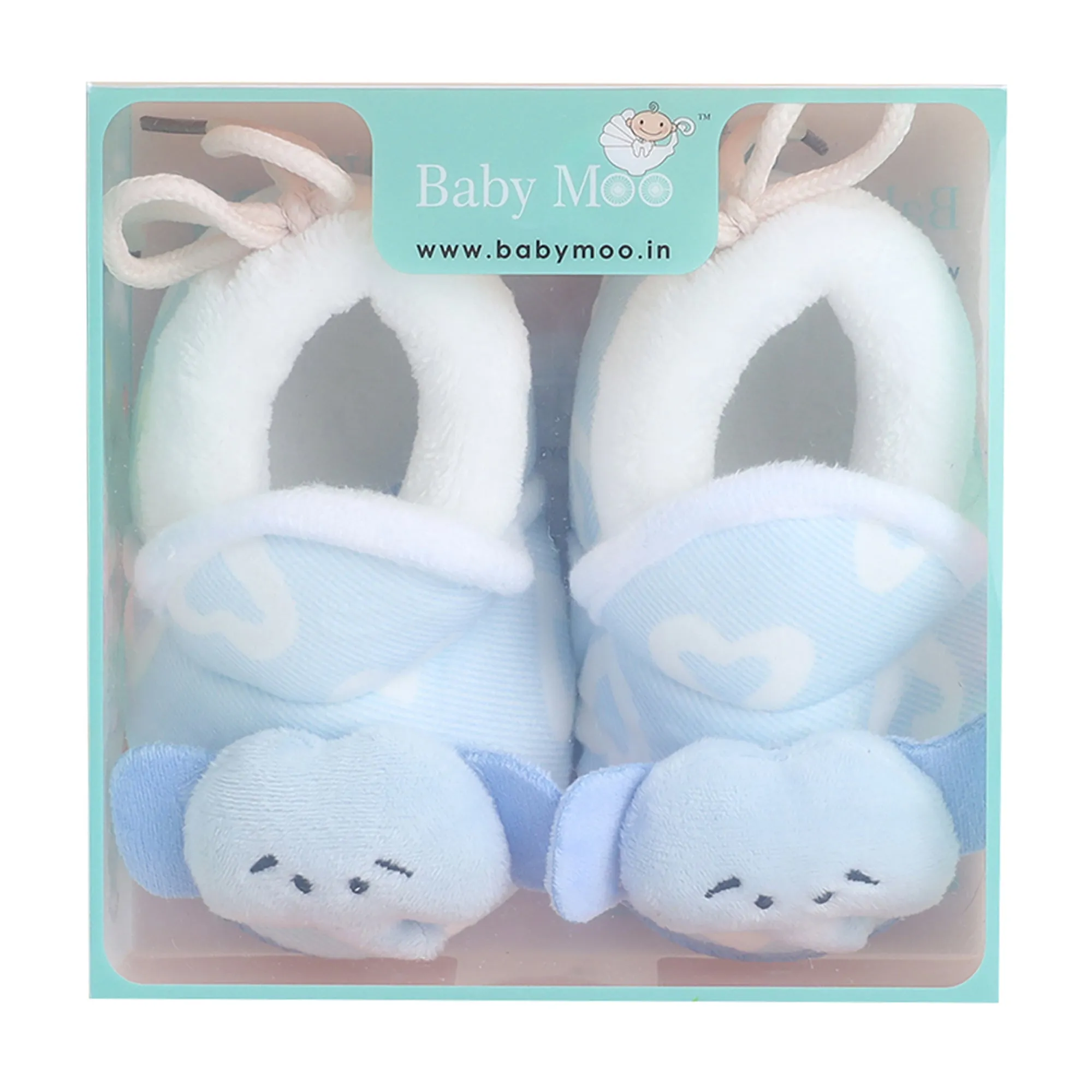 Baby Moo 3D Elephant Soft Slip-On Anti-Skid Plush Warm Booties - Blue