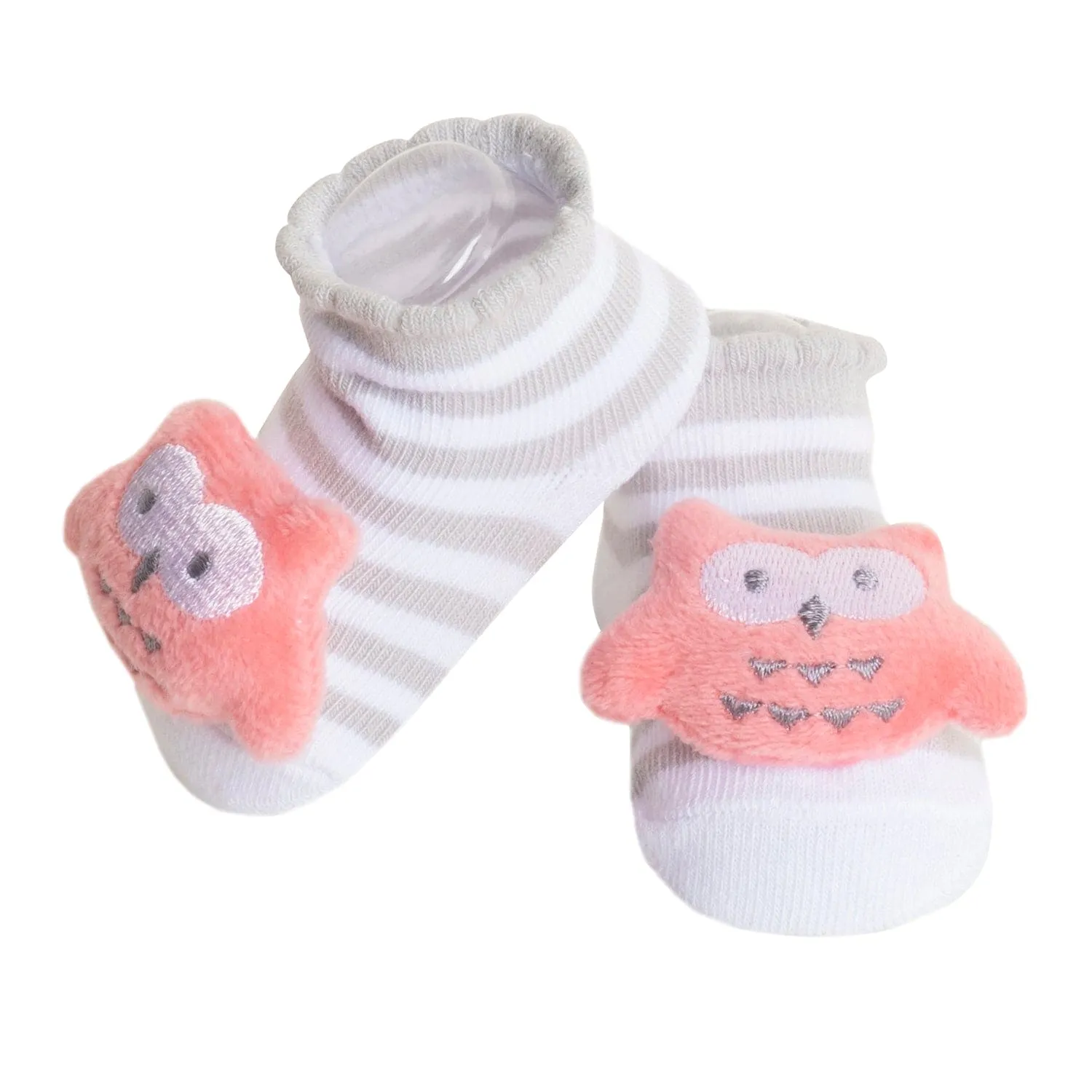 Baby Moo 3D Owl And Teddy Cotton Ankle Length Fancy Infant Gift Set of 2 Socks Booties - Grey, Pink