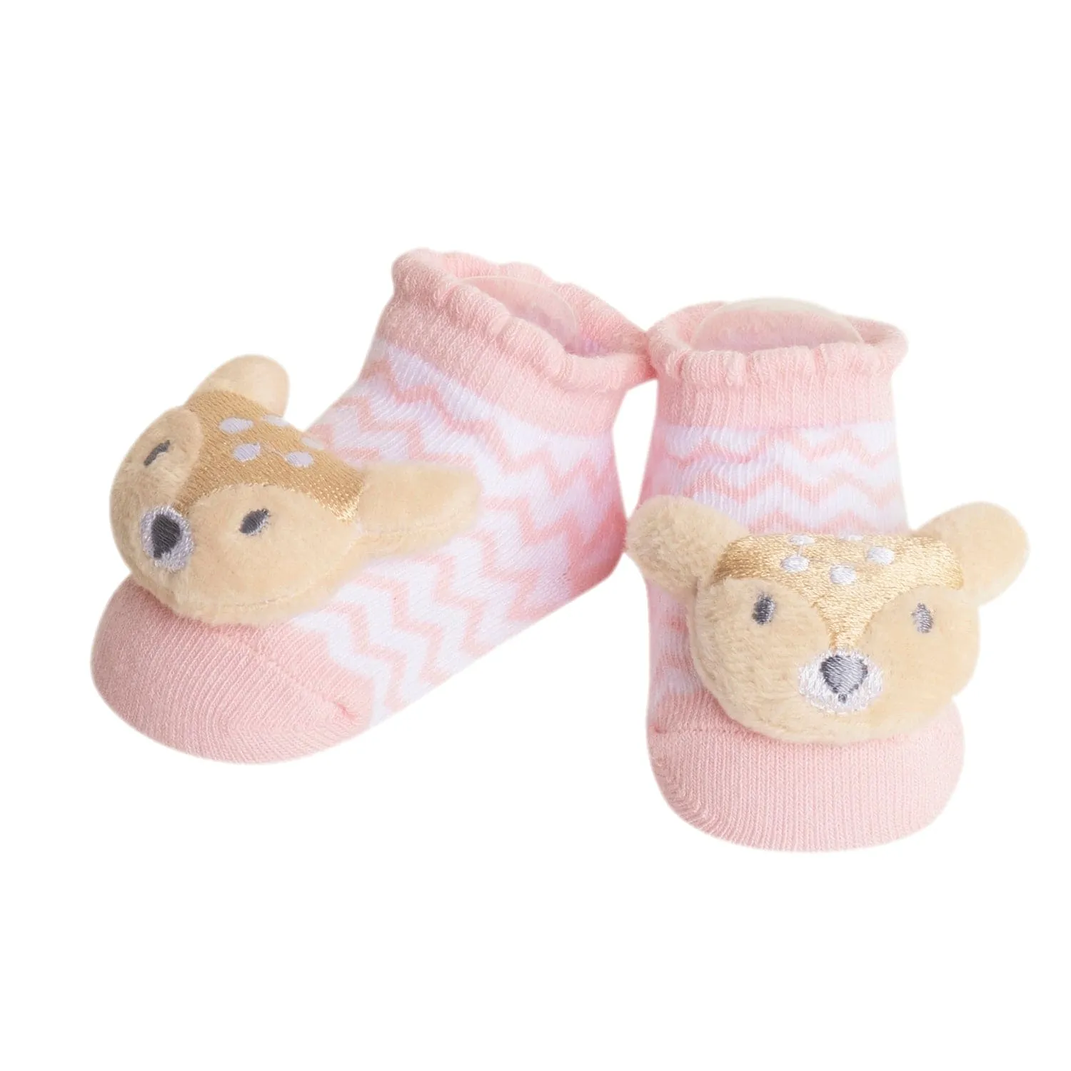 Baby Moo 3D Owl And Teddy Cotton Ankle Length Fancy Infant Gift Set of 2 Socks Booties - Grey, Pink