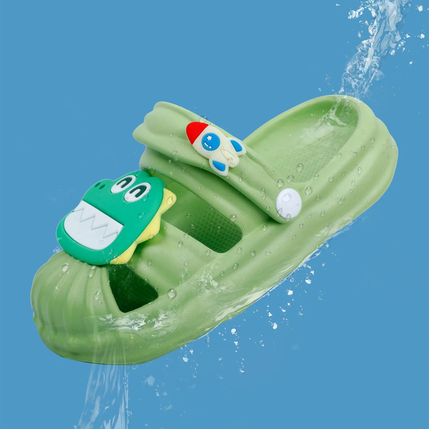 Baby Moo Crocodile Applique Waterproof Anti-Skid Sling Back Clogs - Green