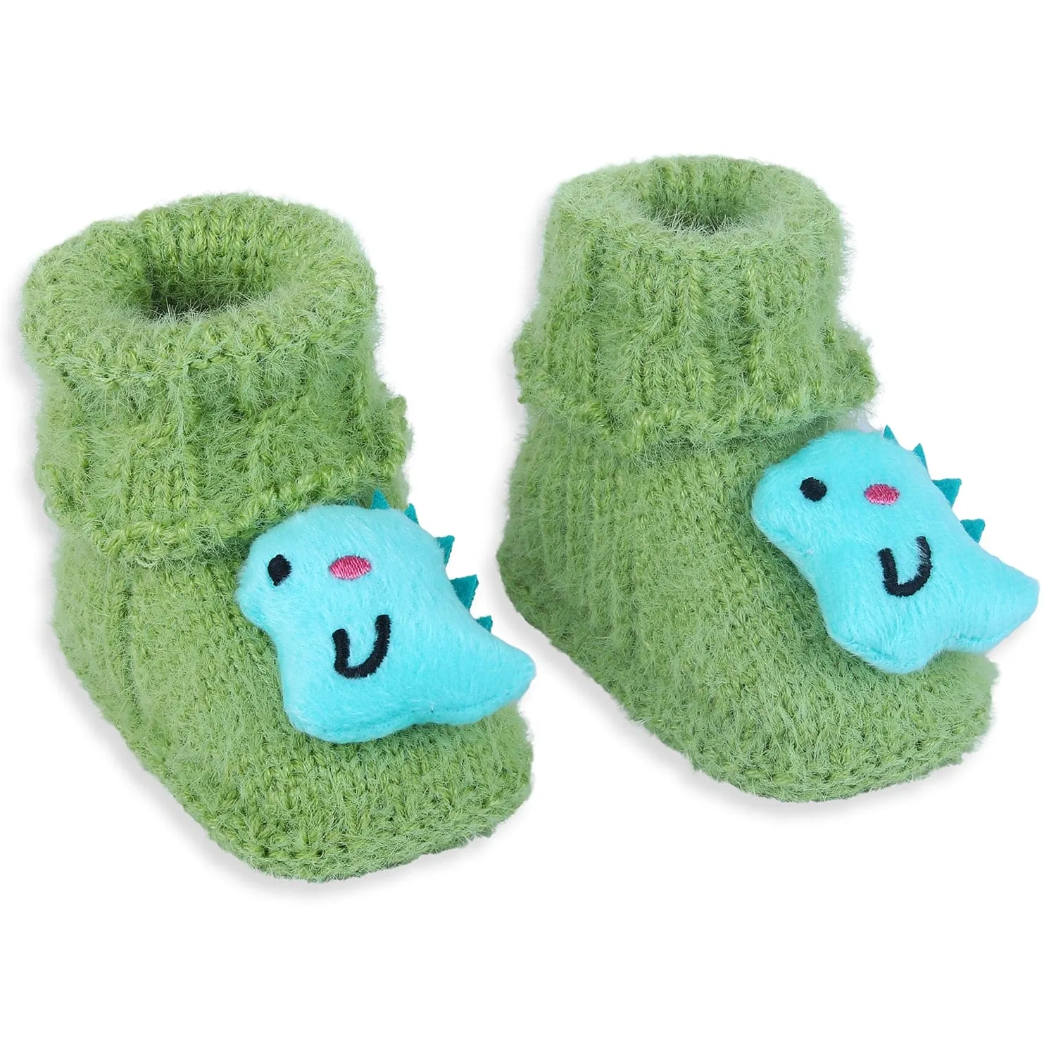 Baby Moo Dinosaur Crochet Woollen 3D Socks Booties - Green