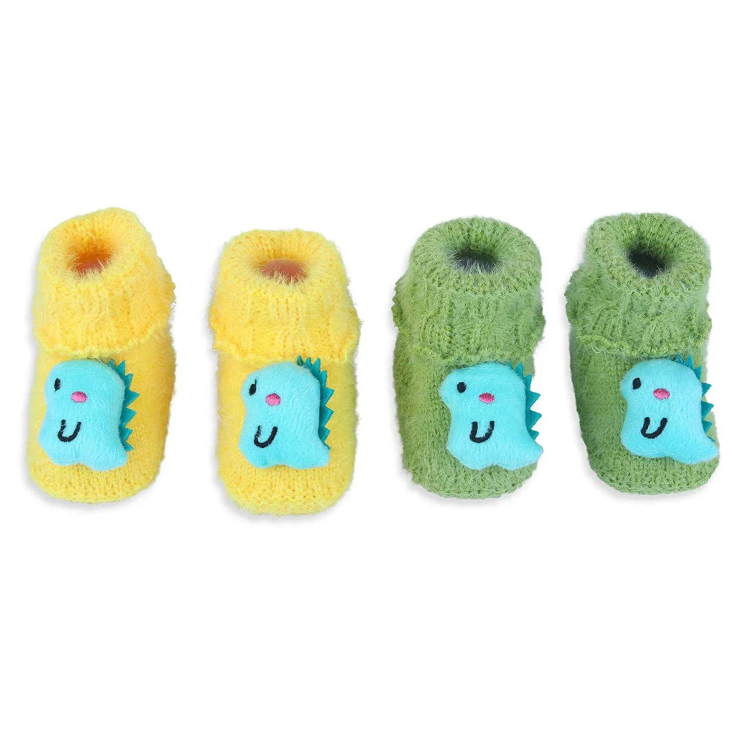 Baby Moo Dinosaur Crochet Woollen 3D Socks Booties - Green