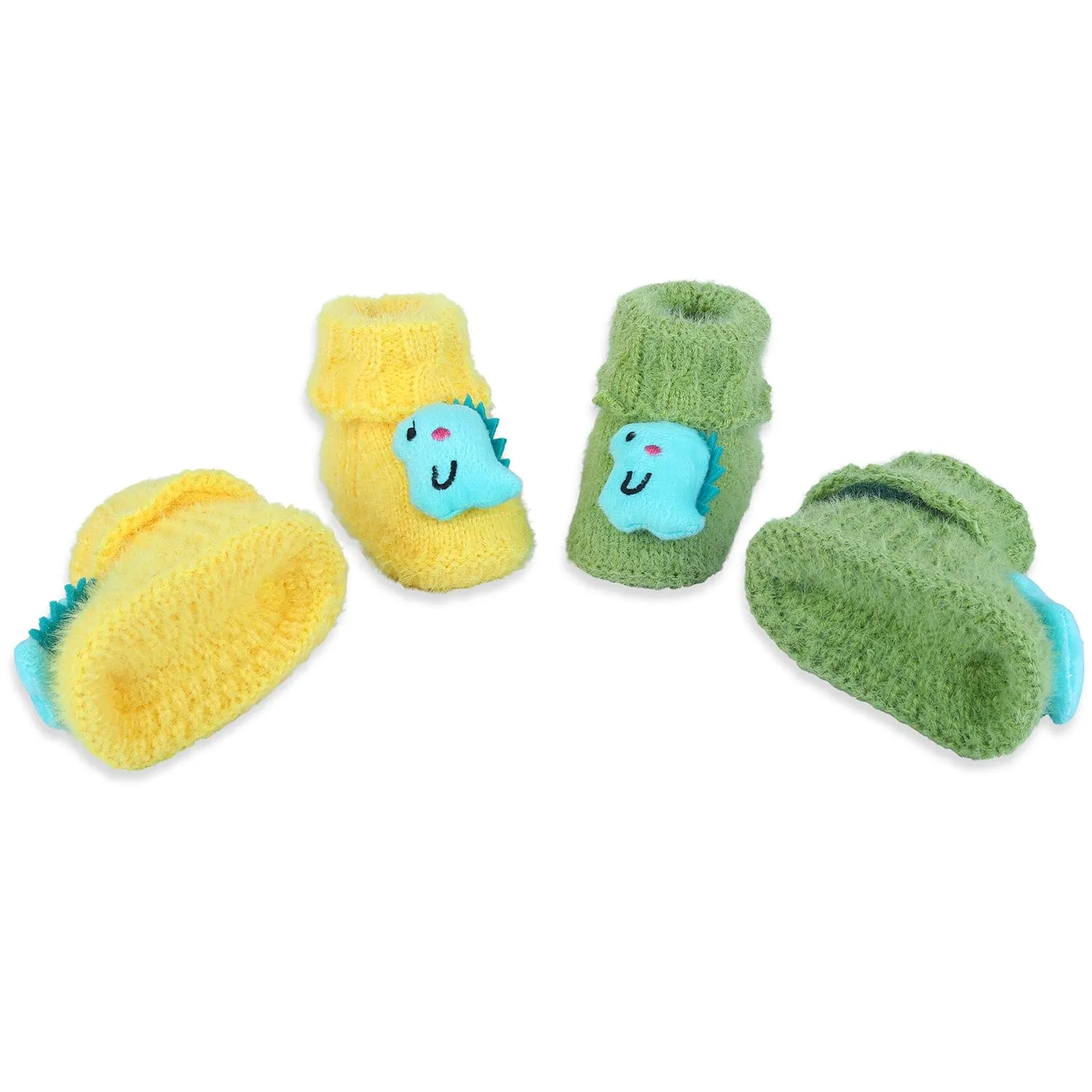 Baby Moo Dinosaur Crochet Woollen 3D Socks Booties - Green