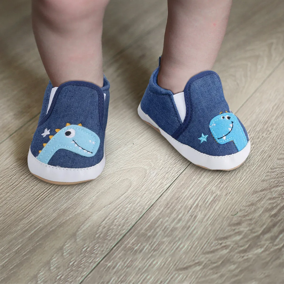 Baby Moo Dinosaur Navy Blue Slip-On Booties