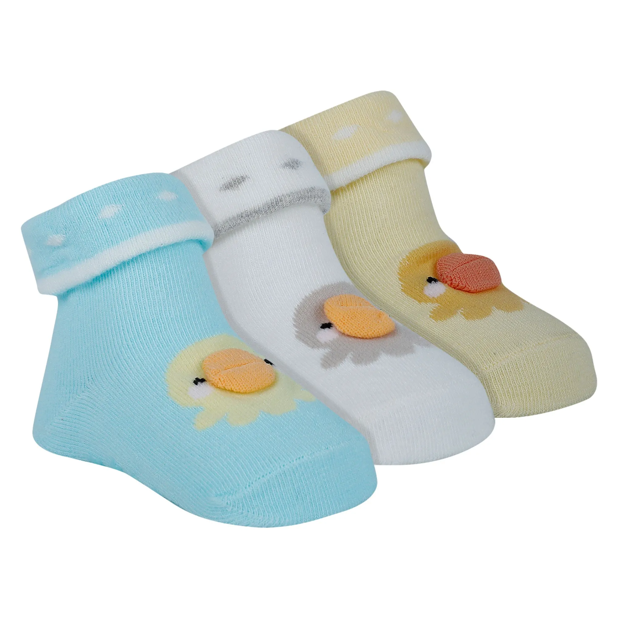 Baby Moo Duck 3D Anti-Skid Socks Booties Pack of 3 - Blue