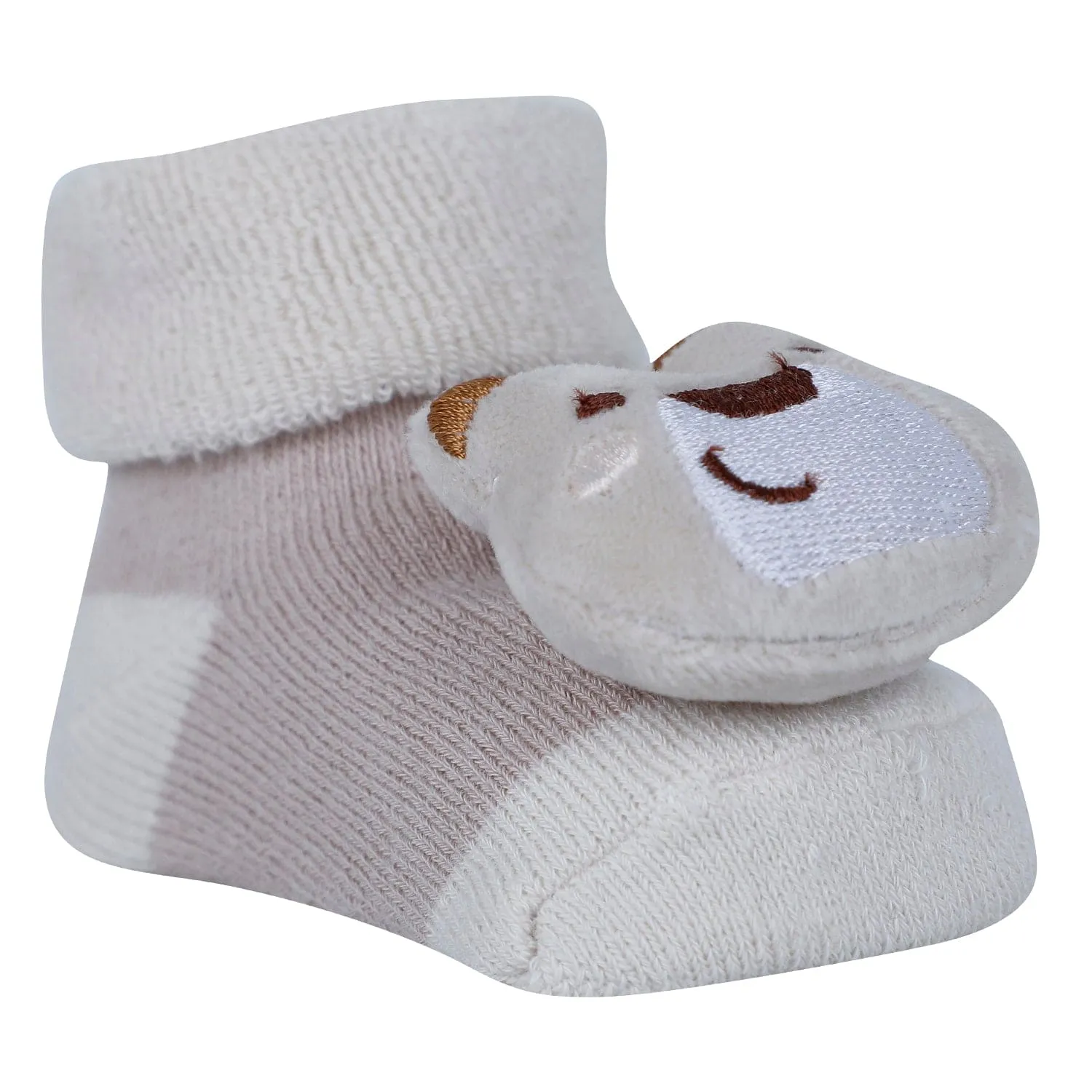 Baby Moo Fox 3D Rattle Anti-Skid Socks Booties Pack of 2 - Beige, Blue