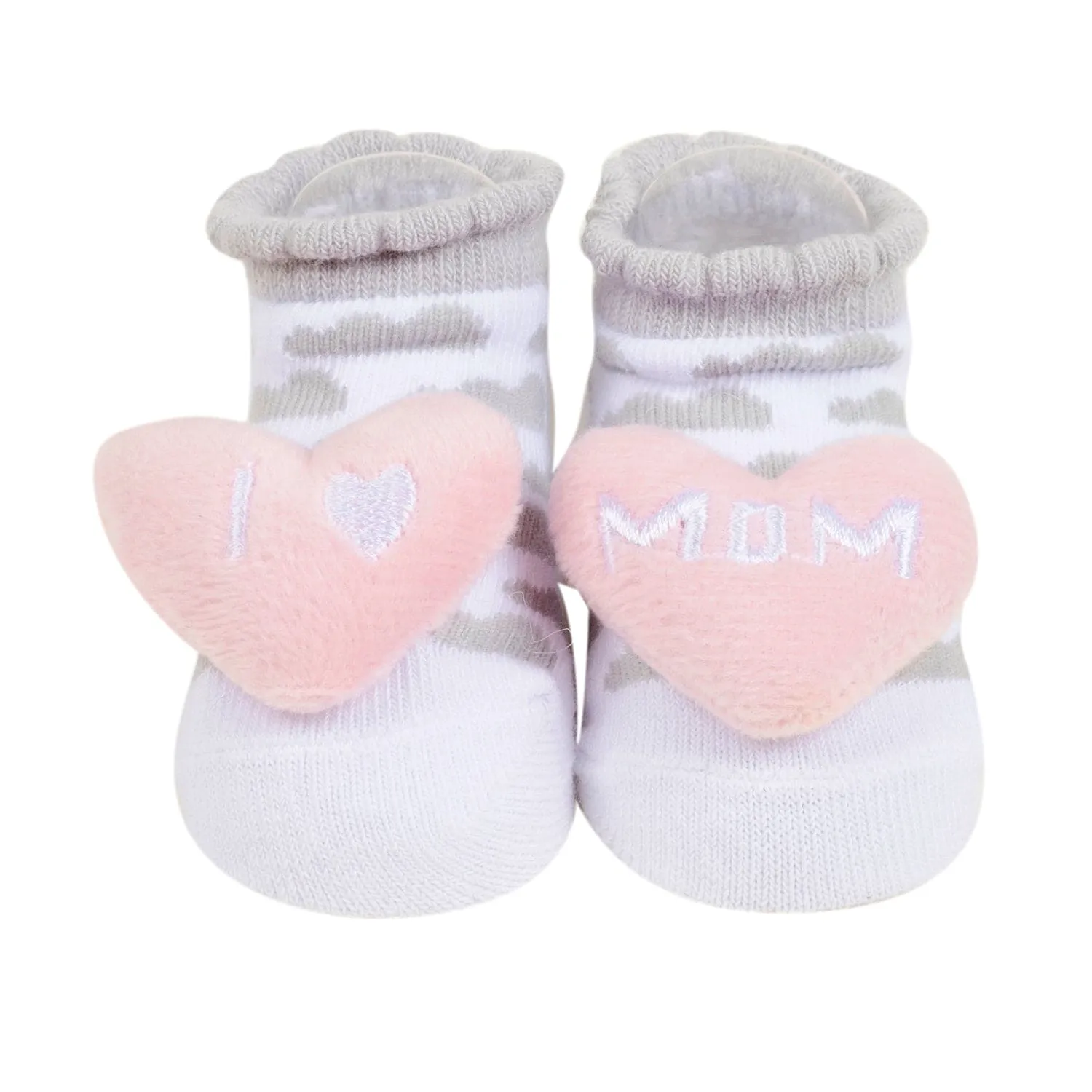 Baby Moo Mom Dad's Heart Cotton 3D Ankle Length Fancy Infant Gift Set of 2 Socks Booties - Pink, Grey