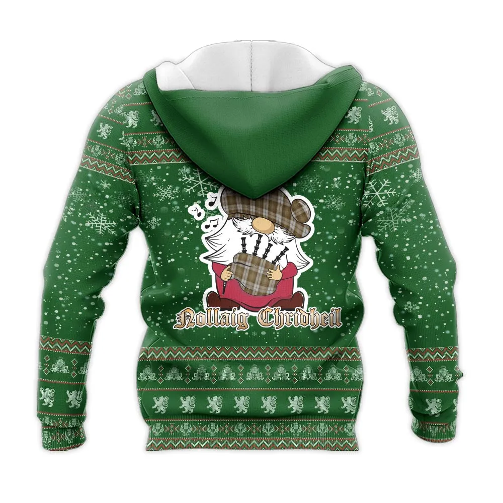 Baillie Dress Clan Christmas Knitted Hoodie with Funny Gnome Playing Bagpipes