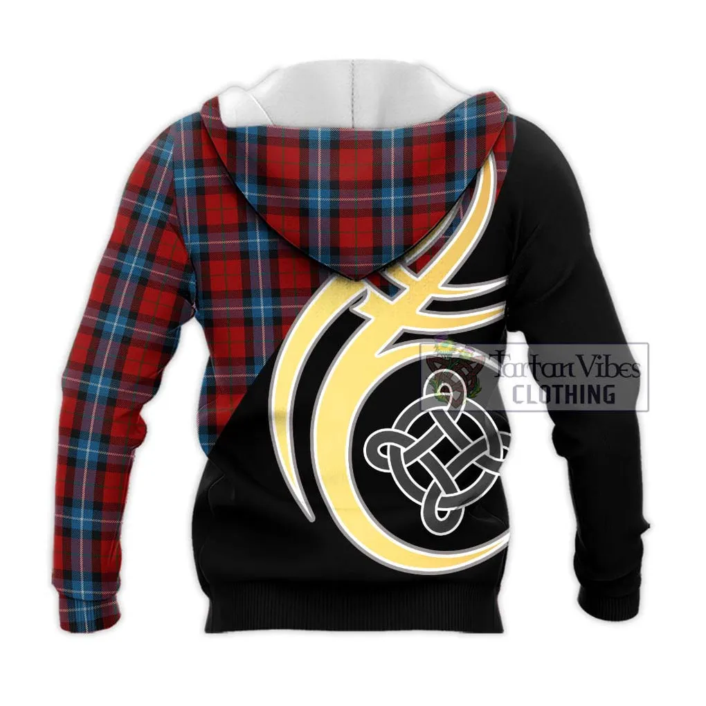 Baillie of Polkemmet Red Tartan Knitted Hoodie with Family Crest and Celtic Symbol Style