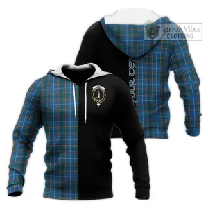 Bain Tartan Knitted Hoodie with Family Crest and Half Of Me Style