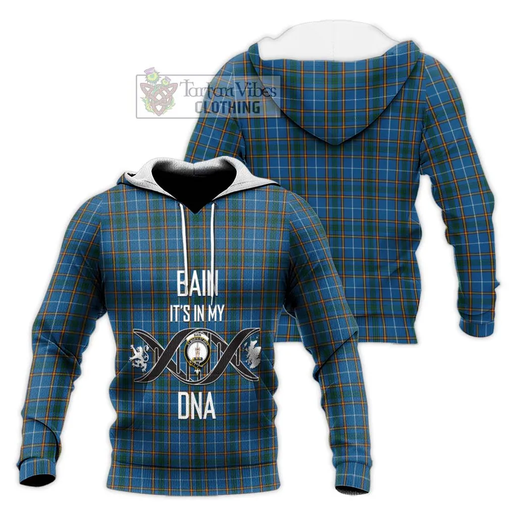 Bain Tartan Knitted Hoodie with Family Crest DNA In Me Style