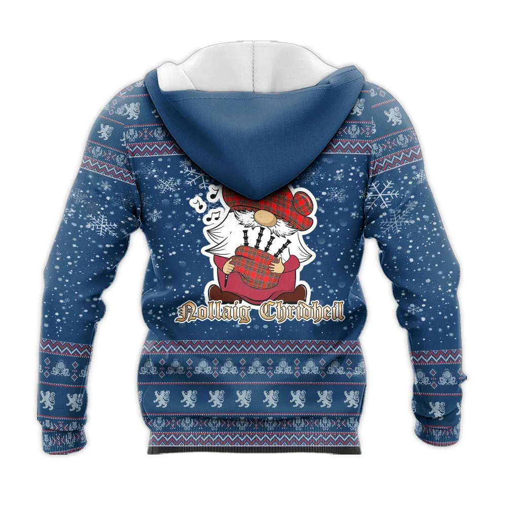 Binning Clan Christmas Knitted Hoodie with Funny Gnome Playing Bagpipes