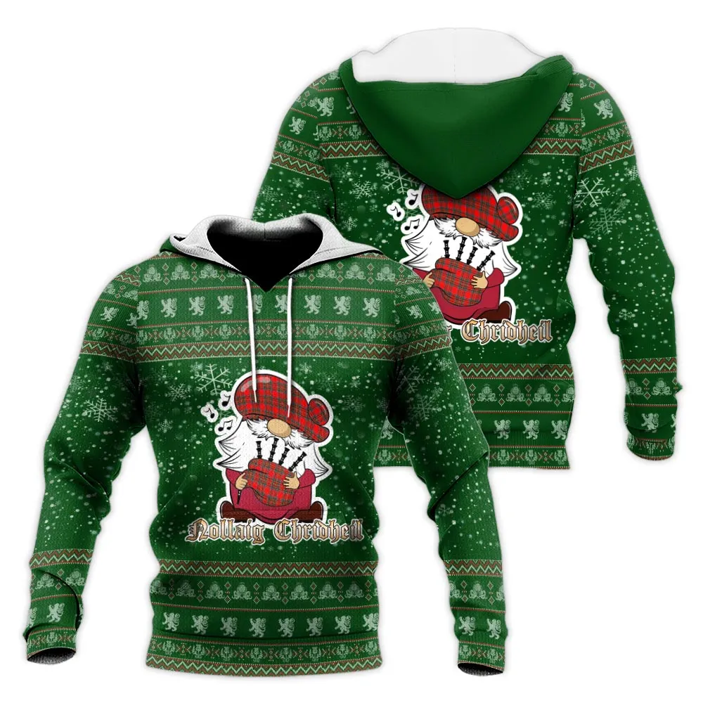 Binning Clan Christmas Knitted Hoodie with Funny Gnome Playing Bagpipes