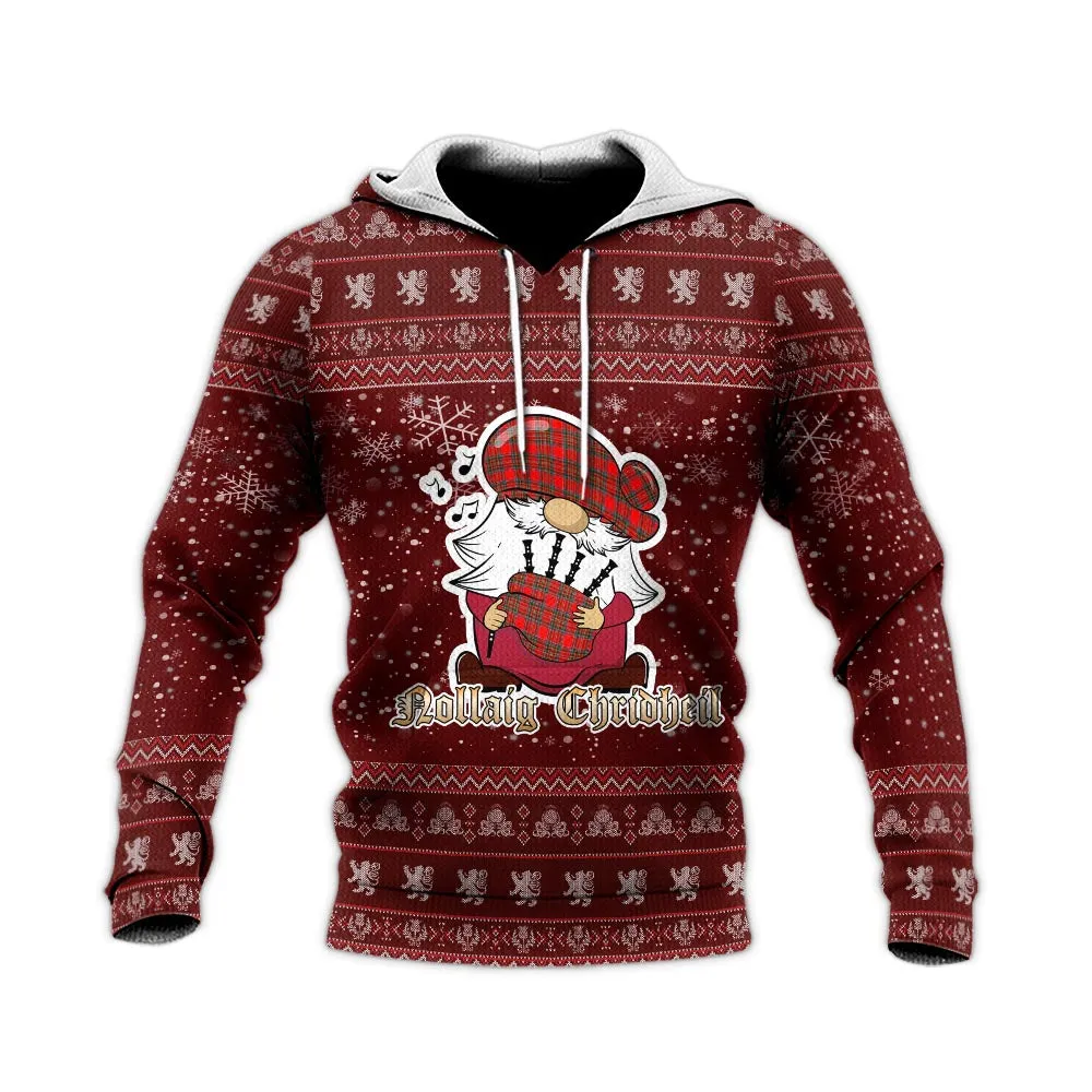 Binning Clan Christmas Knitted Hoodie with Funny Gnome Playing Bagpipes