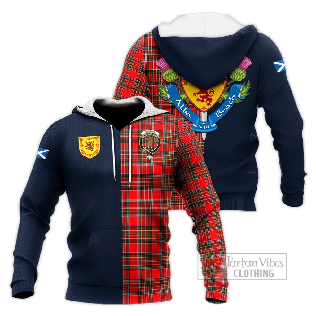 Binning Tartan Knitted Hoodie Alba with Scottish Lion Royal Arm Half Style