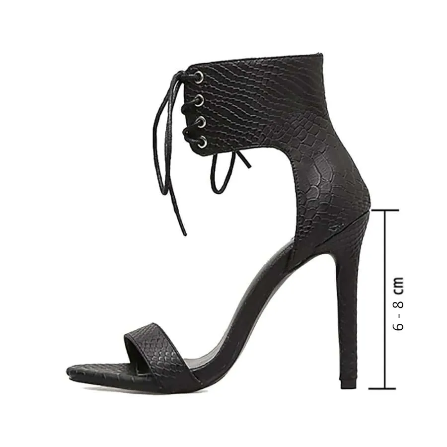 Black Lace Up Heels Sandals| Thick Ankle Strap Heels Open Toe Sandal White