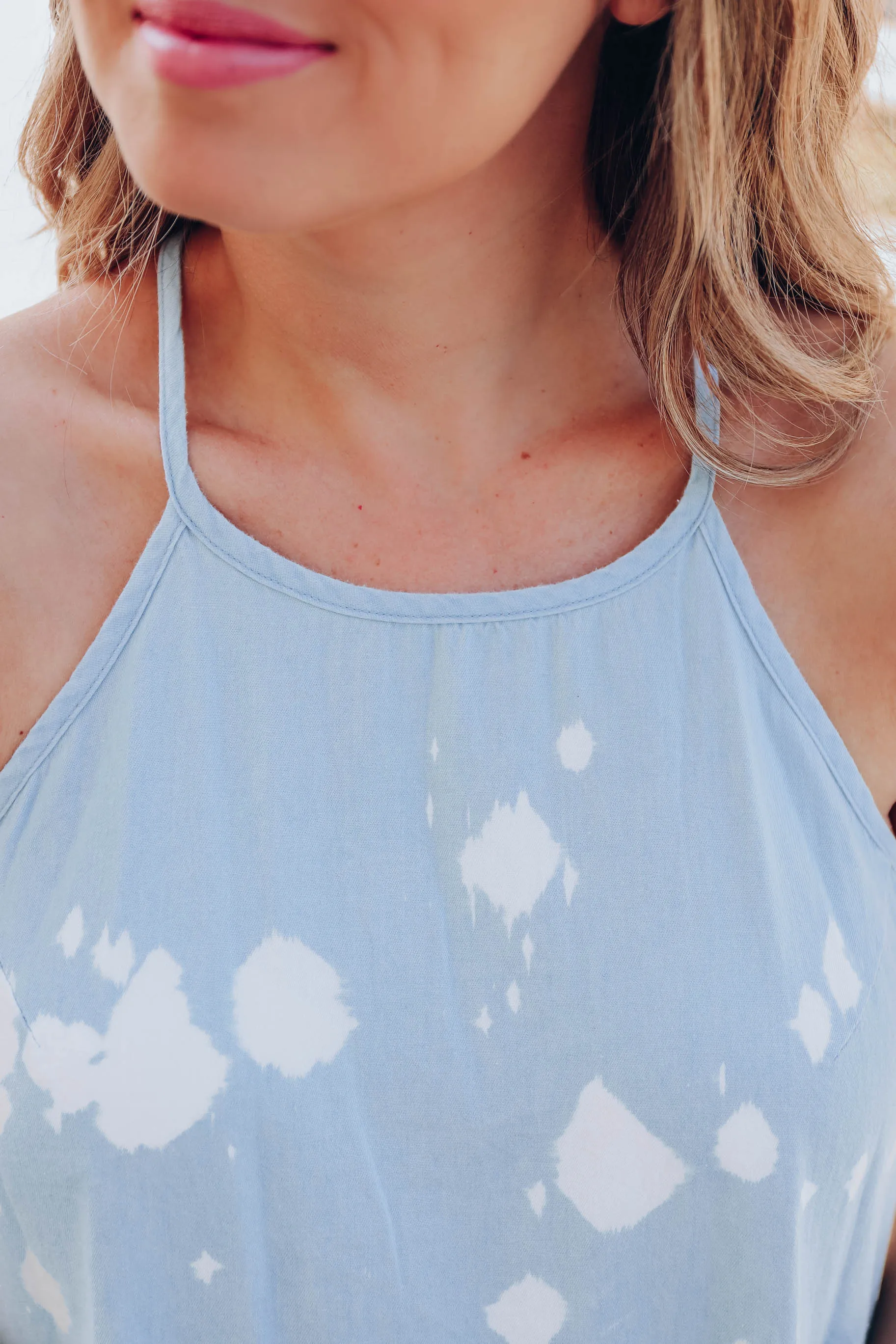 Bleach Spot Sleeveless Chambray Top