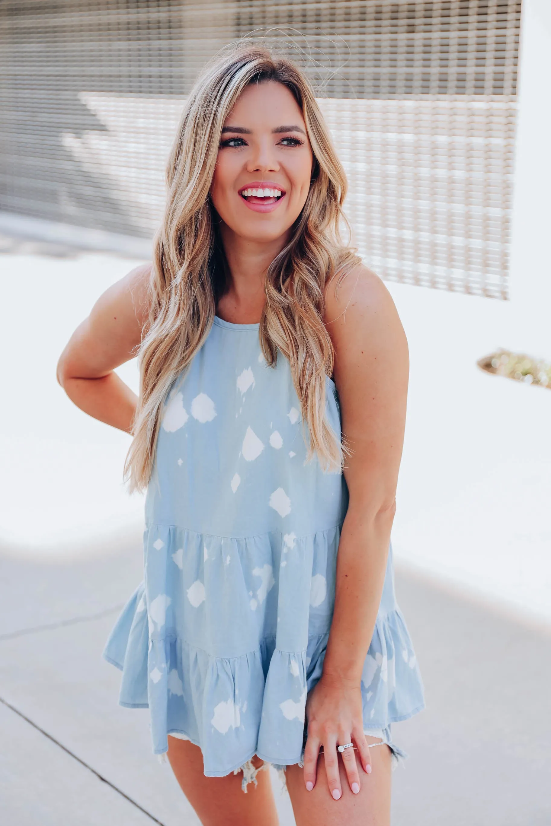 Bleach Spot Sleeveless Chambray Top