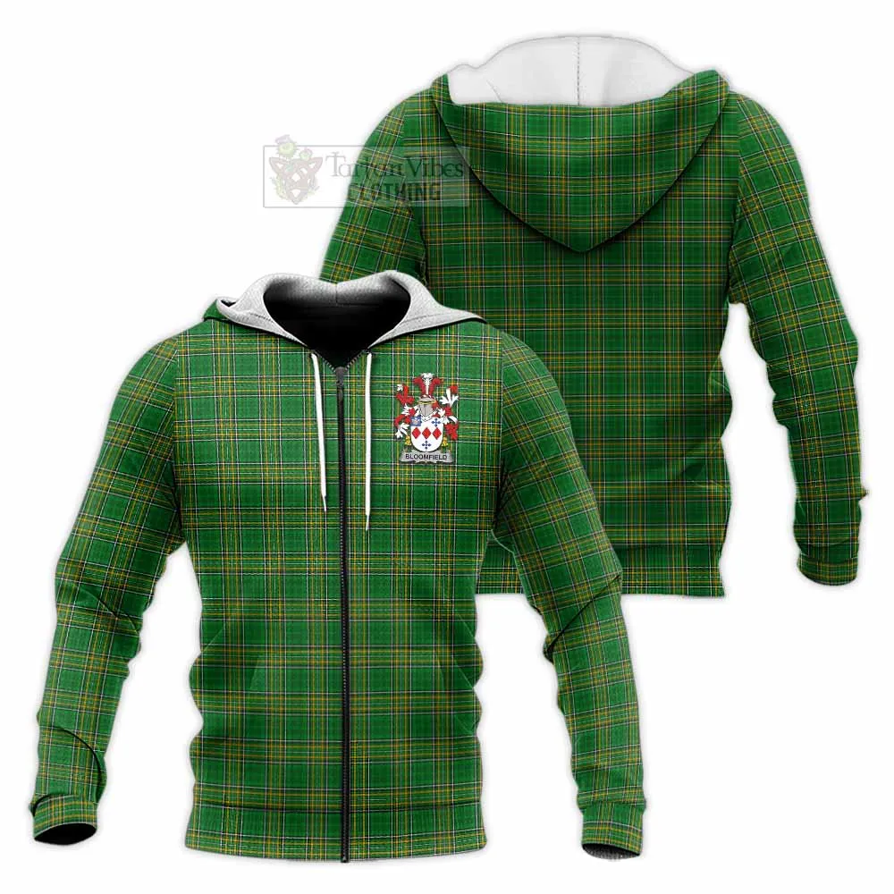 Bloomfield Irish Clan Tartan Knitted Hoodie with Coat of Arms