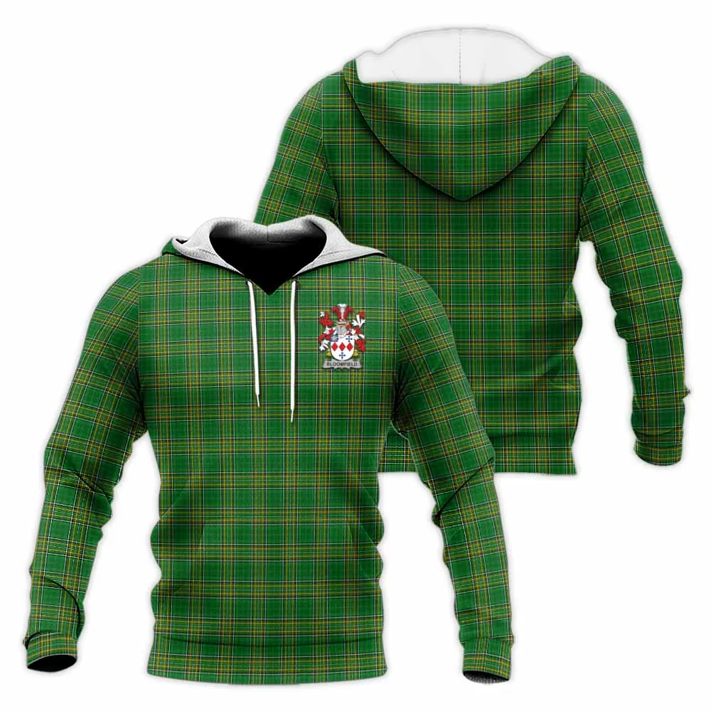 Bloomfield Irish Clan Tartan Knitted Hoodie with Coat of Arms