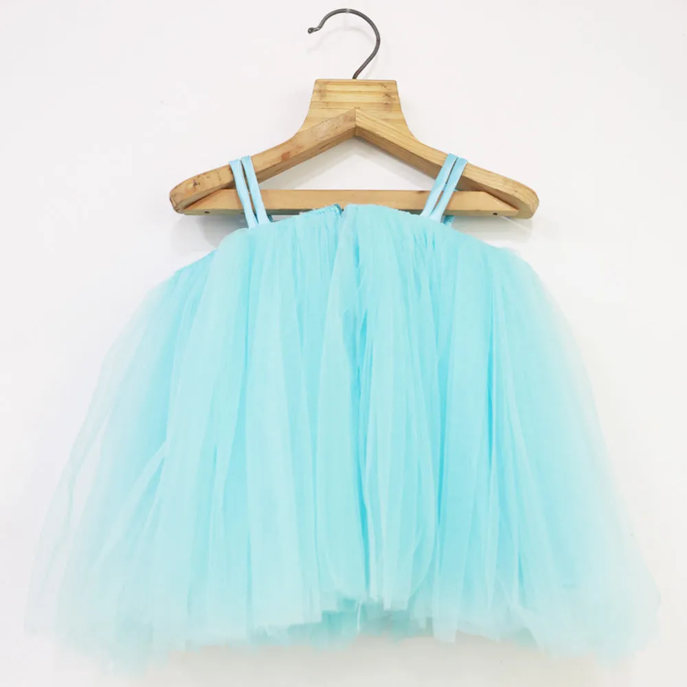 Blue Net Party Dress With Booties & Headband