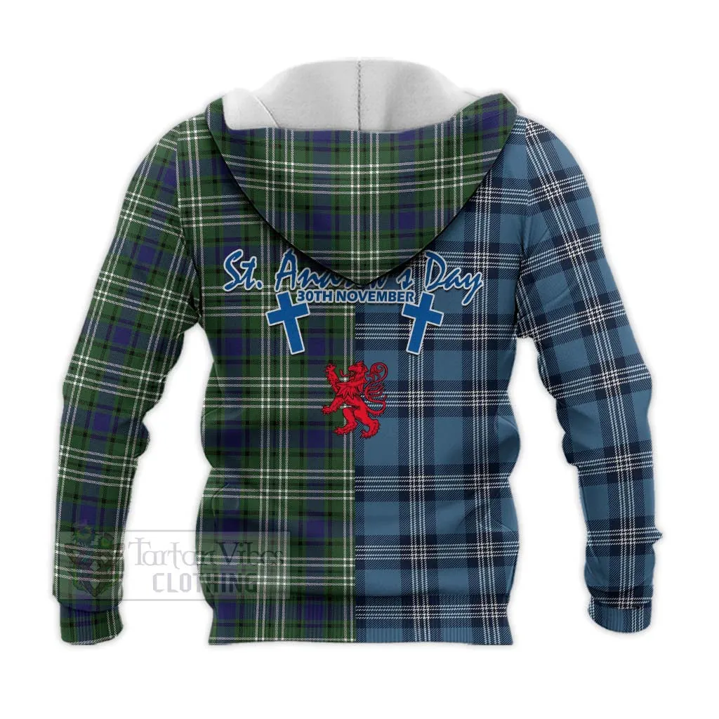 Blyth Tartan Knitted Hoodie Happy St. Andrew's Day Half Tartan Style